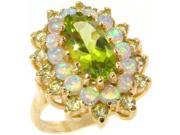 Fabulous Solid Yellow 9K Gold Natural Peridot and Opal 3 Tier Large Cluster Ring Size 5.25 Finger Sizes 5 to 12 Available