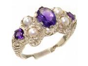 Luxury Solid 925 Sterling Silver Natural Amethyst Pearl Victorian Ring Size 8.5 Finger Sizes 4 to 12 Available
