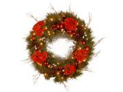 24 Decorative Collection Hydrangea Wreath with Battery Operated Warm White LED Lights