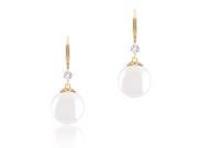 18k Yellow Gold Plated White Shell Pearl with Cubic Zirconia Accented Drop Earrings 11.5 12 mm