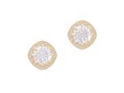 18k Yellow Gold Plated Cubic Zirconia Cushion Shape Halo Stud Earrings 1.90 carats by ORROUS CO