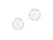 18k White Gold Plated White Shell Pearl with Cubic Zirconia Petal Stud Earrings 7 7.5 mm