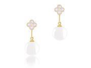 18k Yellow Gold Plated White Shell Pearl with Cubic Zirconia Clover Drop Earrings 9 9.5 mm by ORROUS CO