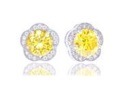 18k Gold Plated Cubic Zirconia Flower Halo Stud Earrings 2.30 carats