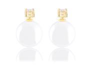 18k Gold Plated White Shell Pearl and Cubic Zirconia Reversible Stud Earrings 15 15.5mm 1.45 carats