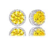 18k Gold Plated Cubic Zirconia Round Halo Stud Earrings 3.45 carats