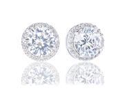 18k Gold Plated Cubic Zirconia Round Halo Stud Earrings 3.45 carats