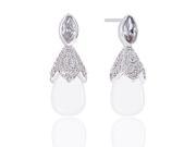 18k Gold Plated White Shell Pearl with Cubic Zirconia Accented Drop Earrings 8 8.5mm 1.25 carats