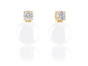 18k Gold Plated Round Shell Pearl and Solitaire Cubic Zirconia Earrings 14 14.5mm 1.45 carats