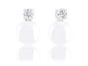 18k Gold Plated Round Shell Pearl and Solitaire Cubic Zirconia Earrings 14 14.5mm 1.45 carats