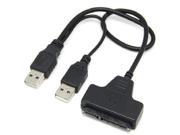 Topwin Dual USB 2.0 to SATA 15 7 pin 22 pin Adapter Cable for 2.5 SATA Hard Drive