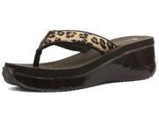 New Dunlop Leather Pony Hair Leopard Womens Wedge Flip Flops Size 7