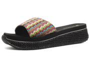 New Dunlop Raffia Black Womens Slip On Low Wedge Sandals Mules Size 8