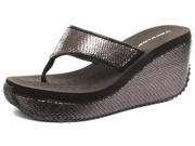 New Dunlop Snake Effect Brown Womens High Wedge Flip Flops Size 9