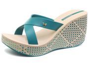 New Ipanema Brasil Cruise Wedge Blue Beige Womens Sandals Size 8