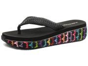 New Dunlop Raffia Black Multicolour Womens Low Wedge Flip Flops Size 8