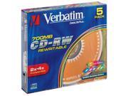 VERBATIM CD RW 80min Coloured Slim case Pk 5 rewritable discs cdrw