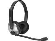 Computer PC Laptop On Ear Headphone Headset w Noise Canceling Mic 3.5 mm Jack Black Silver