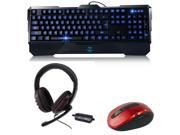 Illuminated Gaming Keyboard Wireless Optical Mouse USB Wired Gaming Headset Mic