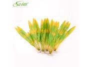 5pcs Green Yellow Long Leaves Plastic Artificial Plant With White Ceramic Base For Aquarium Fish Tank Decoration Ornaments Background