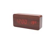 Vibob Voice Control Wooden Wood USB AAA Digital LED Display Alarm Clock With Time Thermometer Brown Red