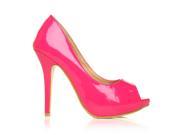 TIA Fuchsia Patent PU Leather Stiletto Very High Heel Platform Peep Toe Shoes Size US 9