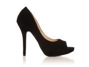 ShuWish TIA Faux Suede Stiletto High Heel Platform Peep Toe Shoes Size US 9 Black