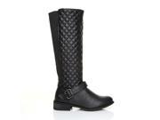 ERIN Black PU Leather Block Low Heel Quilted Riding Boots Size US 7