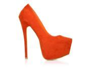 ShuWish DONNA Faux Suede Stilleto Very High Heel Platform Court Shoes Size US 7 Orange