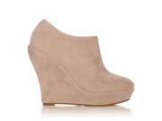 H051 Nude Faux Suede Wedge Very High Heel Platform Shoes Size US 10