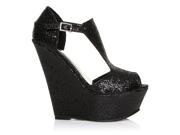 ShuWish ENYA Glitter Wedge Very High Heel Platform Peep Toes Shoes Size US 8 Black