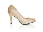 PEARL Champagne Glitter Stiletto High Heel Classic Court Shoes Size US 7