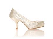 ShuWish ANNIE Satin Kitten Mid Heel Diamante Evening Court Shoes Size US 6 Ivory