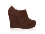 H051 Brown Faux Suede Wedge Very High Heel Platform Shoes Size US 7