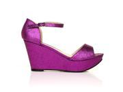 LACIE Purple Glitter Wedge High Heel Platform Peep Toes Size US 6