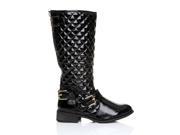 CARMEN Black Patent PU Leather Block Low Heel Quilted High Calf Snow Winter Boots Size US 7