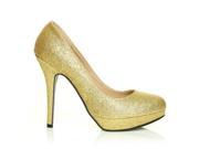 EVE Gold Glitter Stiletto High Heel Platform Court Shoes Size US 5