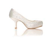ShuWish ANNIE Satin Kitten Mid Heel Diamante Evening Court Shoes Size US 7 White