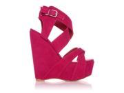 H30 Fuchsia Faux Suede Stiletto Very High Heel Strappy Platform Shoes Size US 7