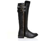 BIANCA Black PU Leather Block Low Heel High Calf Winter Riding Boots Size US 7