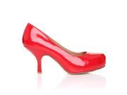 ADA Red Patent PU Leather Kitten Mid Heel Classic Court Shoes Size US 6