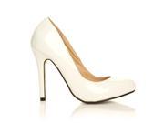 HILLARY White Patent PU Leather Stilleto High Heel Classic Court Shoes Size US 9