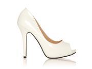 TIA White Patent PU Leather Stiletto High Heel Platform Peep Toe Shoes Size US 7