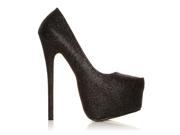 DONNA Black Glitter Stiletto Very High Heel Platform Court Shoes Size US 8