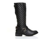 CARMEN Black PU Leather Block Low Heel Quilted High Calf Snow Winter Boots Size US 9