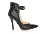 BENA Black PU Leather Stiletto High Heel Strappy Ankle Straps Pointed Toe Shoes Size US 9