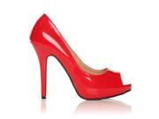 TIA Red Patent PU Leather Stiletto High Heel Platform Peep Toe Shoes Size US 7