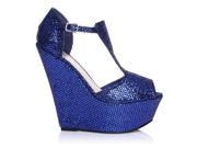 ENYA Blue Glitter Wedge Very High Heel Platform Peep Toes Size US 8
