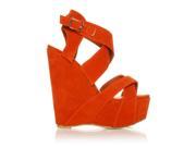 H30 Orange Faux Suede Stiletto Very High Heel Strappy Platform Shoes Size US 6