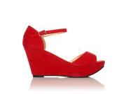 LACIE Red Faux Suede Wedge High Heel Platform Peep Toes Size US 6